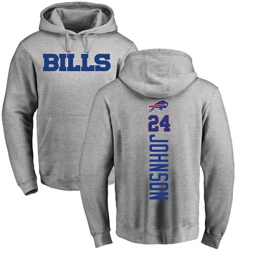 Men NFL Buffalo Bills #24 Taron Johnson Ash Backer Pullover Hoodie Sweatshirt